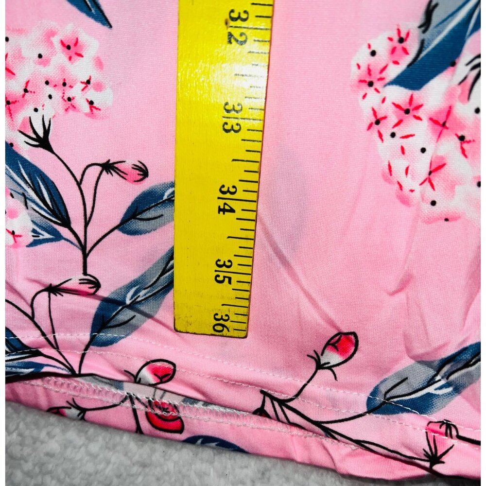 Misses Large Pink Gray Floral Short Sleeve Soft Stretch Casual Tee Shirt Dress - Picture 6 of 6